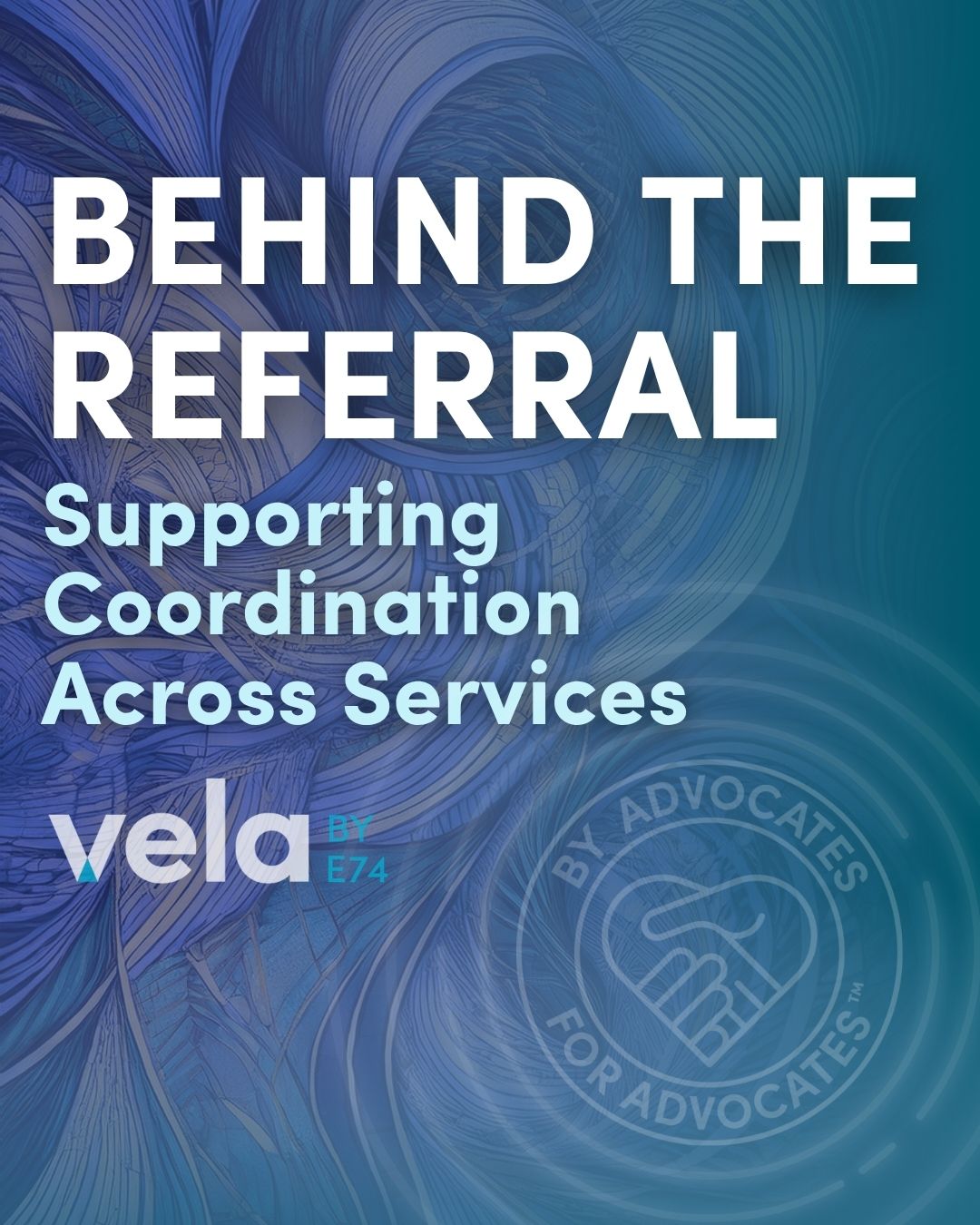 Title page for "Behind the Referral" with teal and purple swirls in the background